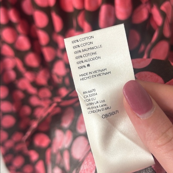 Free People Jodie Printed Tunic Small Chocolate Pink Dot Flowy Oversized - Picture 10 of 13